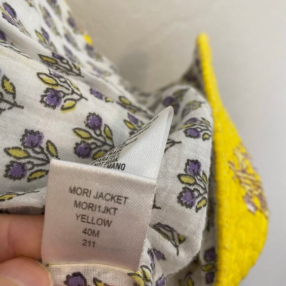 Antik Batik Mori Quilted Jacket Coat Womens Sz Medium Cotton Boho Yellow Floral - Picture 9 of 13